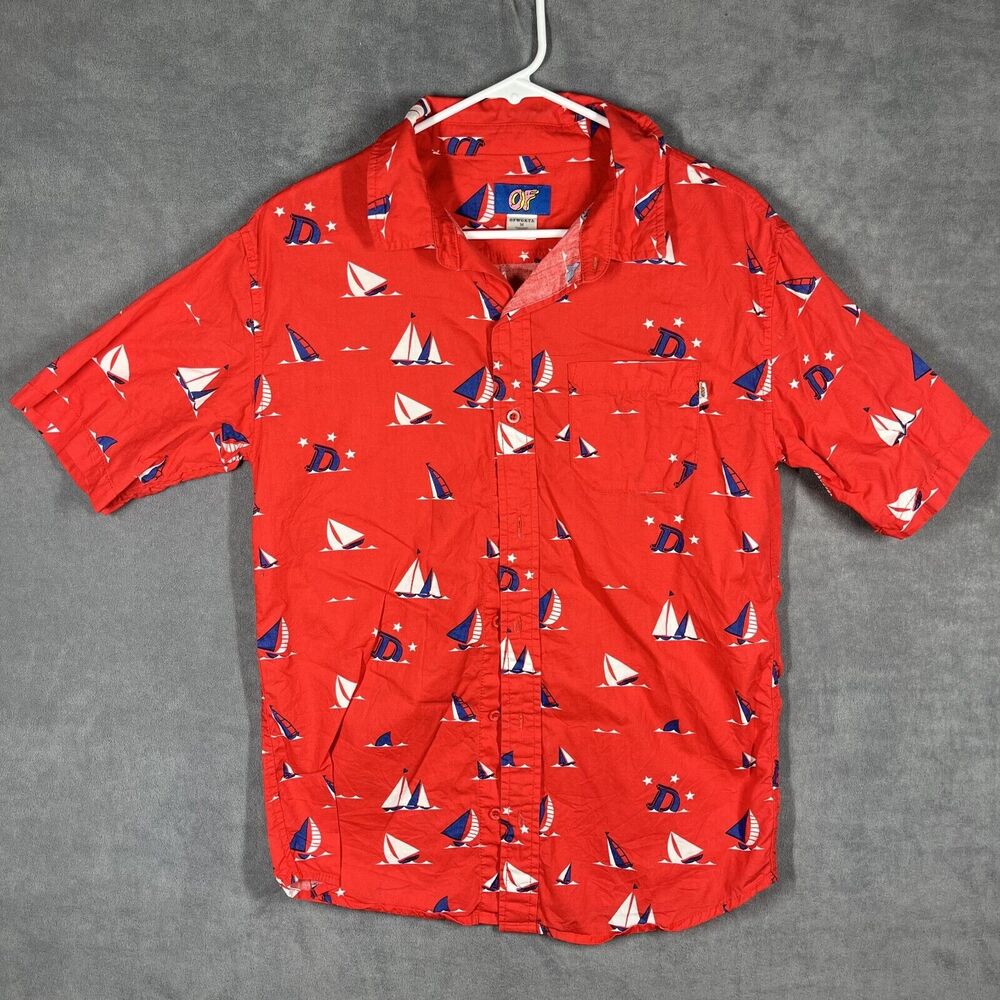 OF Odd Future Shirt Men's Medium Red Ship Print Cotton Short Sleeve Button-Up